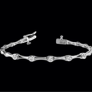 Exquisite Sterling Silver & Zircon Station Necklace & Bracelet Set